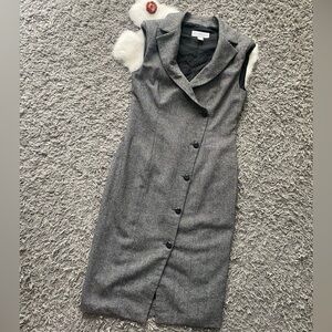 Singh Madan Grey Wool Blend Tailored Sleeveless Sheath Dress